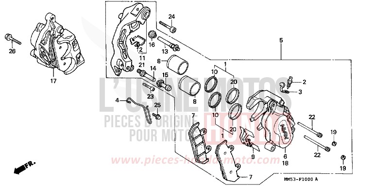 VORDERRAD-BREMSSATTEL (CBR1000FH/FJ/FM) von CB1300 Super Bold'or ABS PASSION RED (R109A) von 1987
